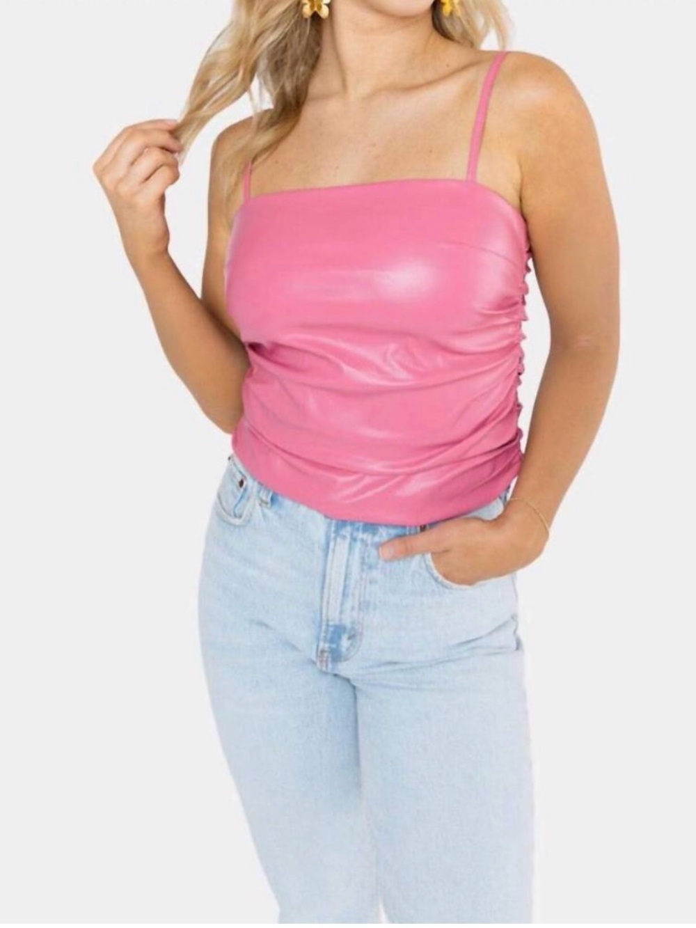 #182 BUDDY LOVE Jolie Bubblegum Pink Vegan Leather Tank Top Large NWT